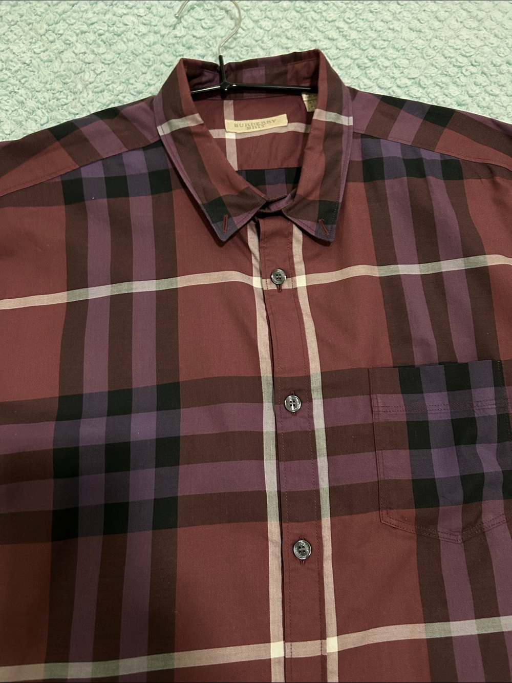 Burberry Burgundy and Black Plaid Button-Down Shirt - Picture 2 of 12